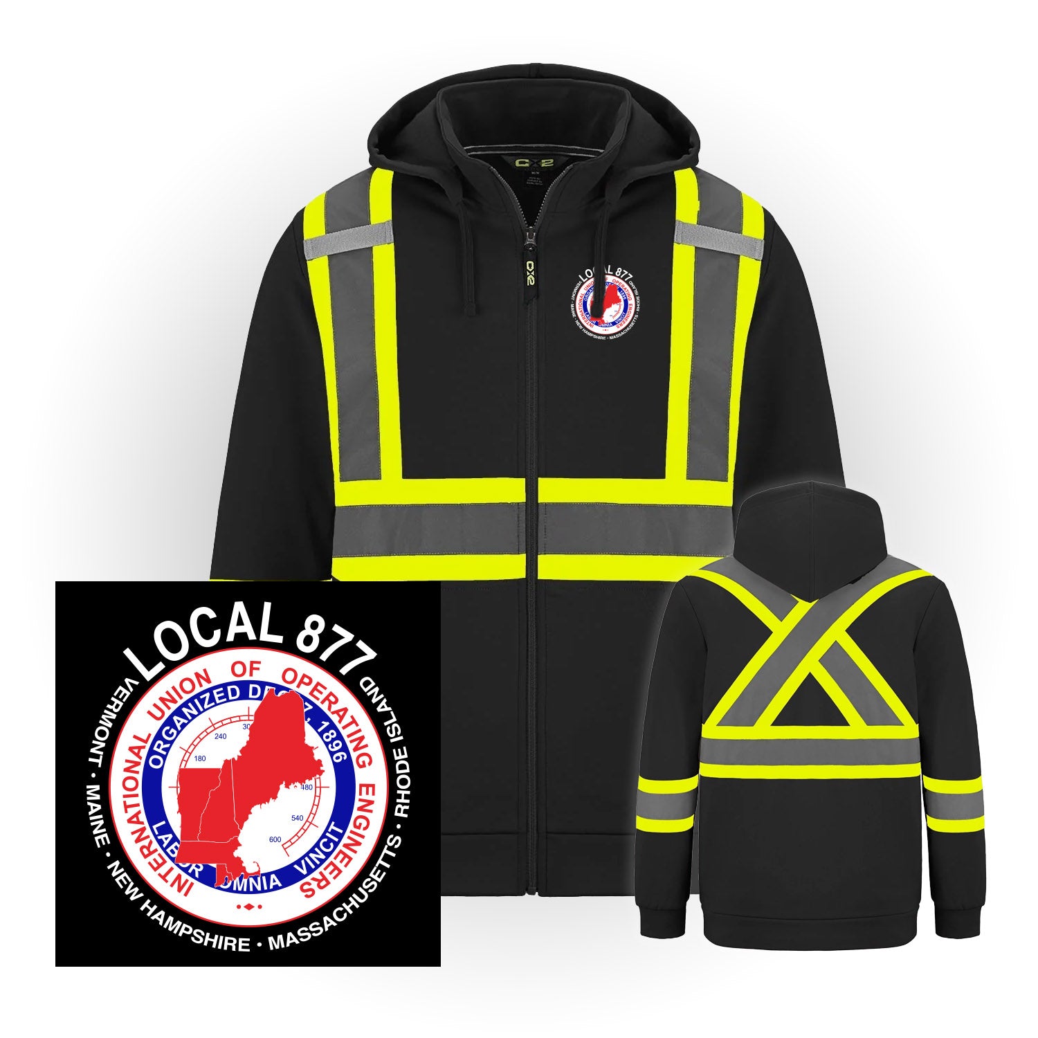 Basic Logo - Hi-Vis Full Zip - w/ Detachable Hood - IUOE 877