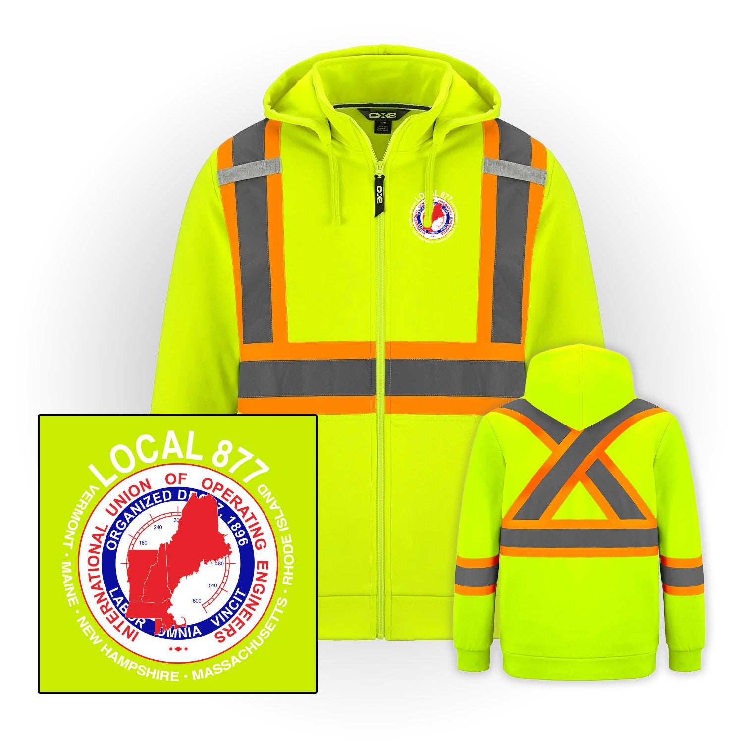 Basic Logo - Hi-Vis Full Zip - w/ Detachable Hood - IUOE 877