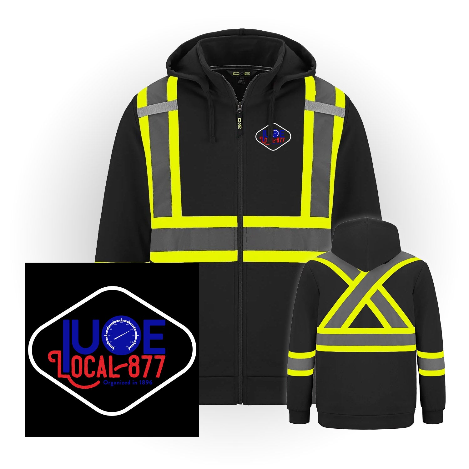 Round Diamond Logo - Hi-Vis Full Zip - w/ Detachable Hood - IUOE 877