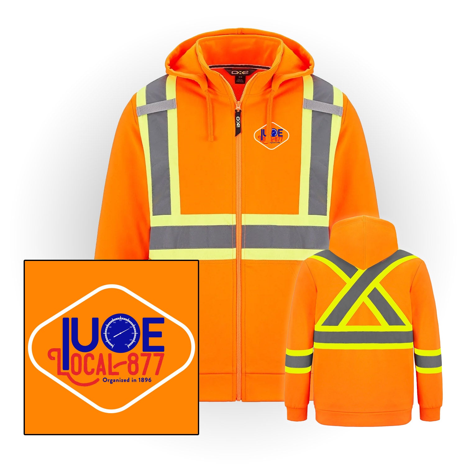 Round Diamond Logo - Hi-Vis Full Zip - w/ Detachable Hood - IUOE 877