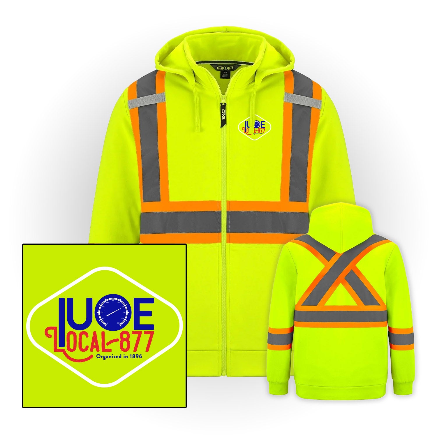 Round Diamond Logo - Hi-Vis Full Zip - w/ Detachable Hood - IUOE 877