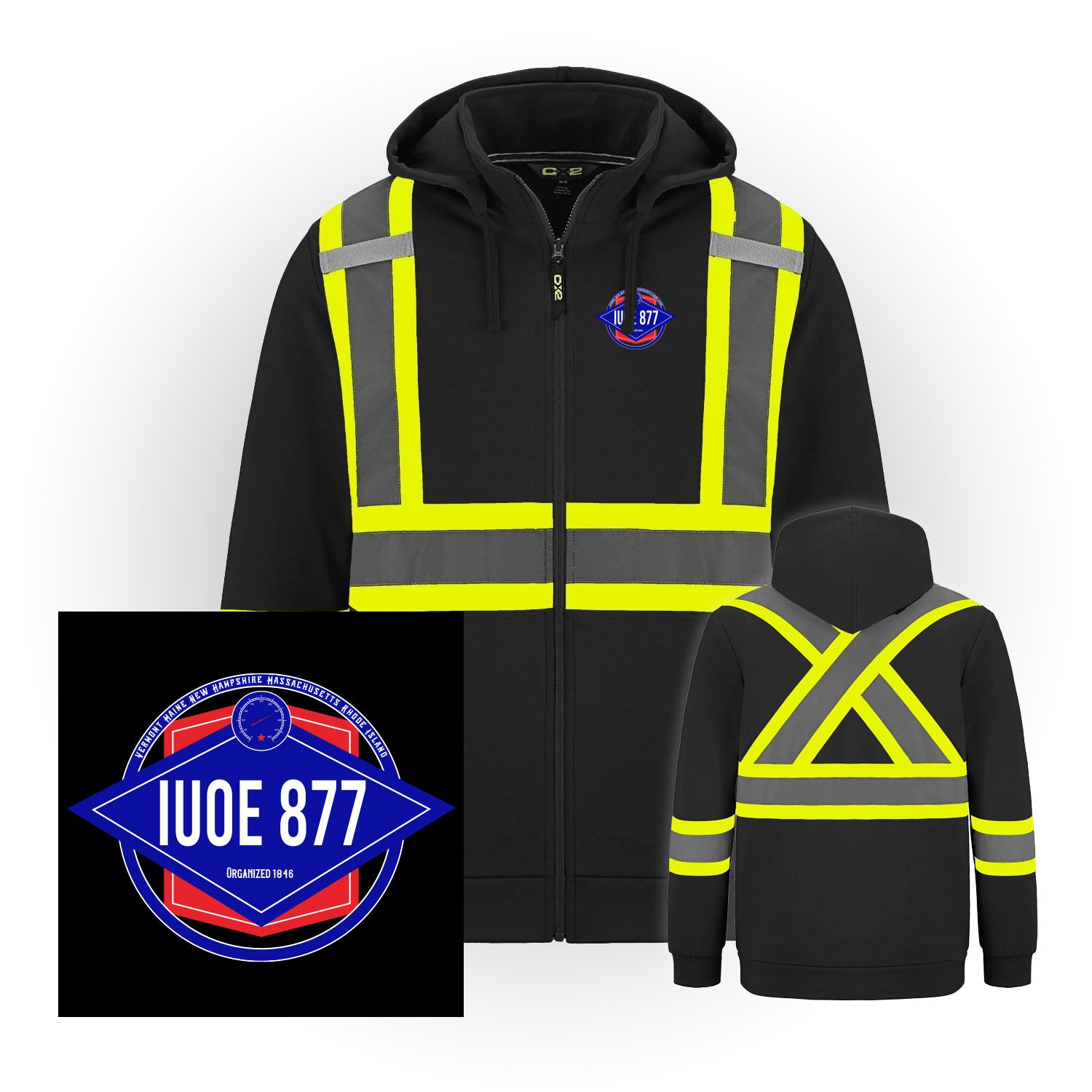 Diamond Logo - Hi-Vis Full Zip - w/ Detachable Hood - IUOE 877