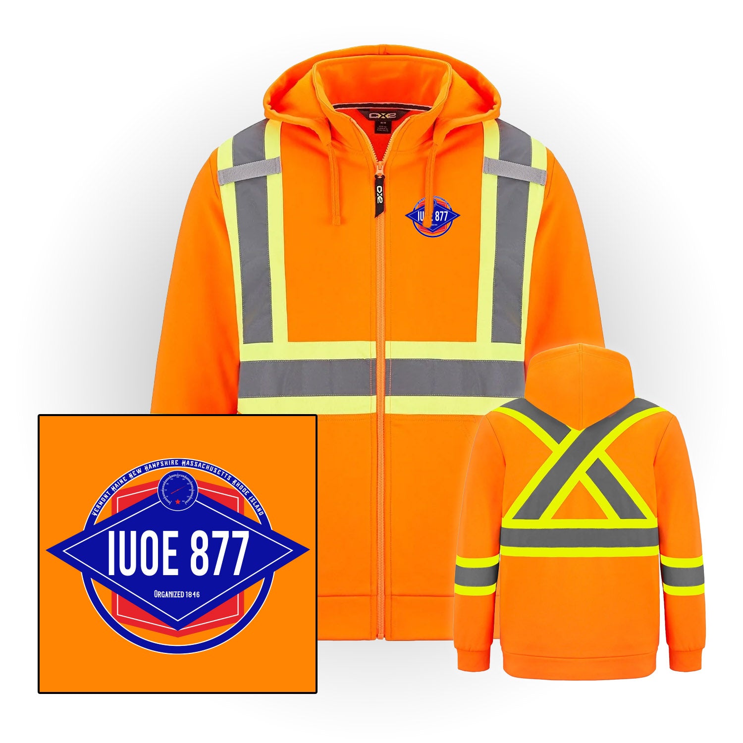 Diamond Logo - Hi-Vis Full Zip - w/ Detachable Hood - IUOE 877